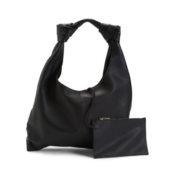 VIOLA CASTELLANI Black Made In Italy Leather Slouchy Hobo With Knots